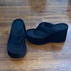 Zara neoprene wedge platform sandals black size 9